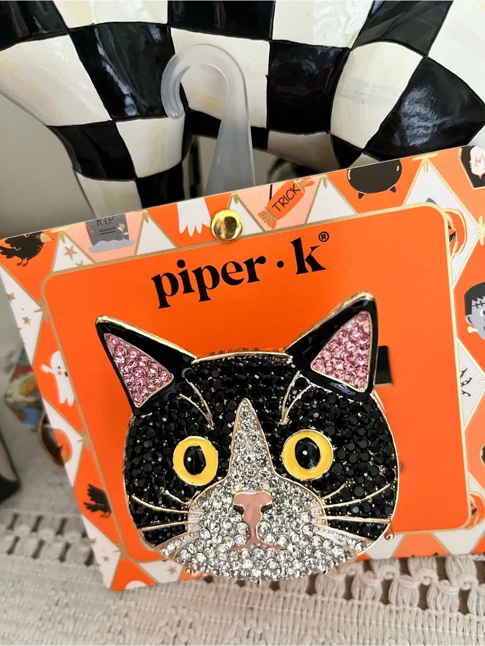 Unique Tuxedo Cat Rhinestone Hair Claw Clip Trick or Treat Piper K Halloween